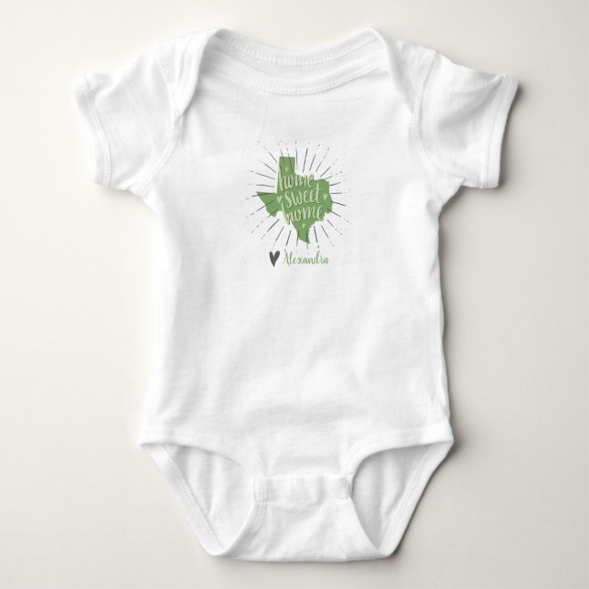 Sage Green and Gray Home Sweet Home Texas Baby Bodysuit (Front)