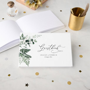 sage green and greenery floral wedding foil guest book 