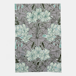 sage green and grey foliage art nouveau floral towel
