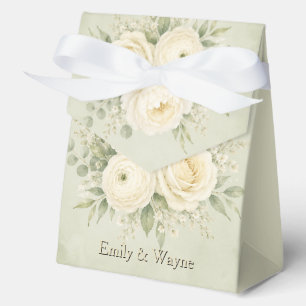 Sage Green and Ivory Floral Wedding Favor Boxes