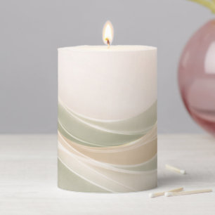 Sage Green and Ivory Modern Abstract Pillar Candle