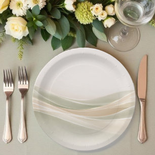 Sage Green and Ivory Paper Plates