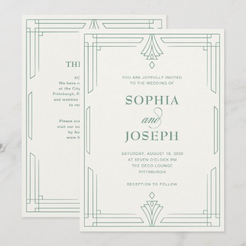 Sage Green and Ivory | QR Code All in One Wedding Invitation