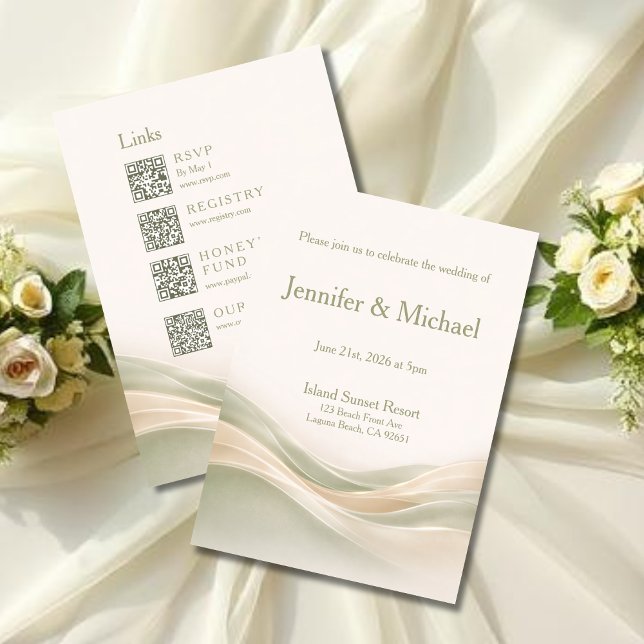 Sage Green and Ivory Wedding All in One Invitation (Sage Green and Ivory Wedding All in One Invitation)