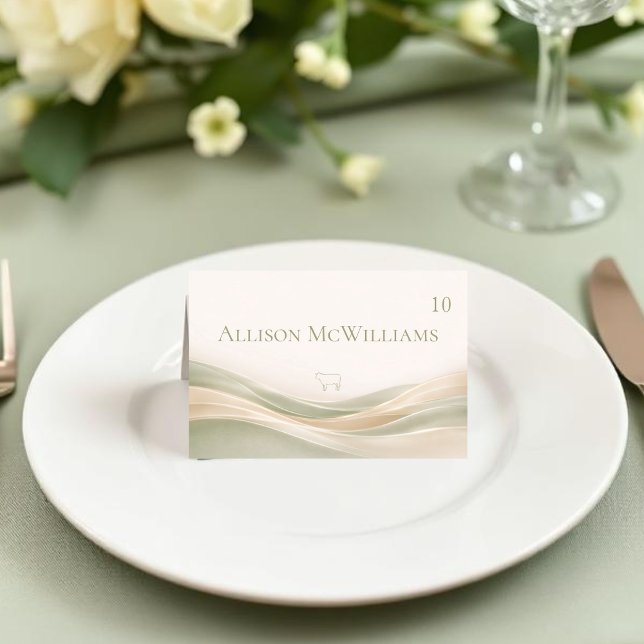 Sage Green and Ivory Wedding Place Card-Meat Table Number (Sage Green and Ivory Wedding Place Card-Meat Meal Icon and Table Number )
