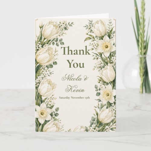 Sage Green and Ivory Wedding Thank You Card