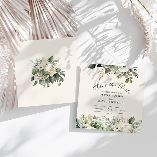 Sage Green and Ivory Wildflower Save the Date Card