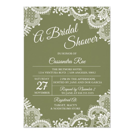 Sage Green and Lace Bridal Shower Invitation | Zazzle.com