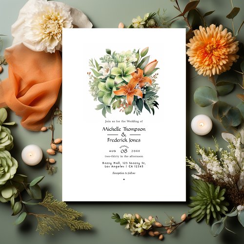 Sage Green and Light Terracotta Floral Wedding Invitation