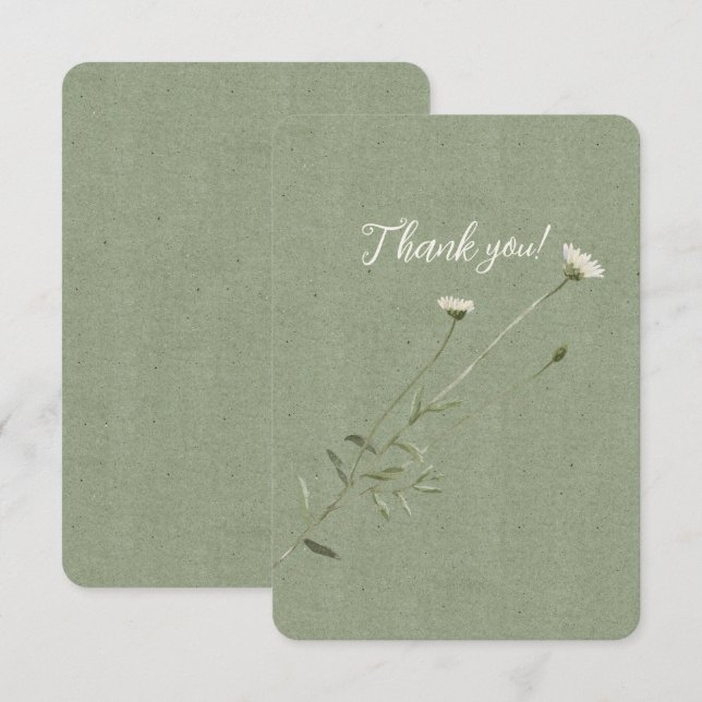 Sage Green and One Single Daisy Thank You Card (Front/Back)