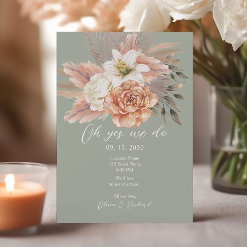 Sage Green and Peach Elopement Wedding Reception  Invitation