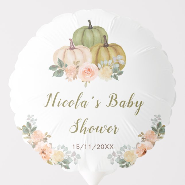 Sage Green and Peach Floral Pumpkins Baby Shower Balloon (Front)