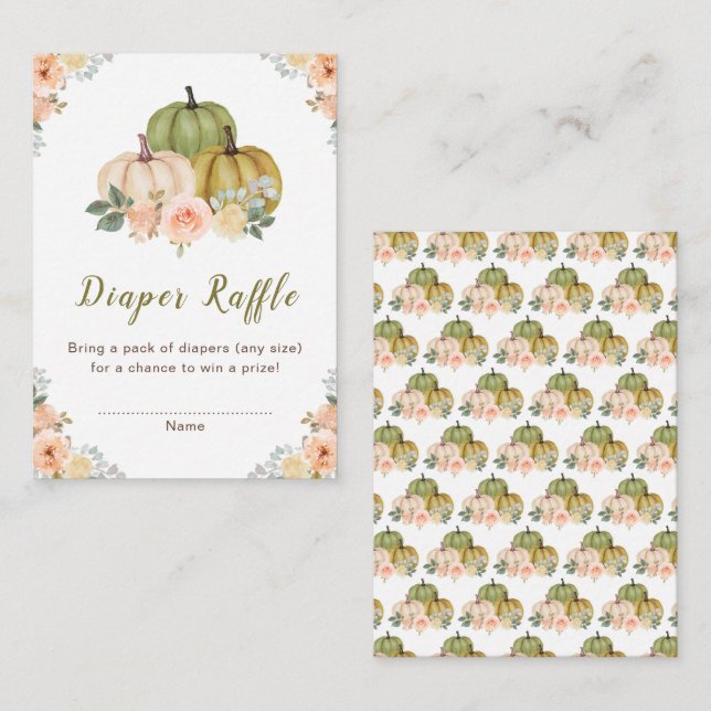 Sage Green and Peach Floral Pumpkins Baby Shower  Enclosure Card (Front/Back)