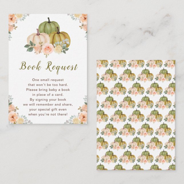 Sage Green and Peach Floral Pumpkins Baby Shower Enclosure Card (Front/Back)