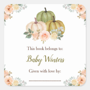 Sage Green and Peach Floral Pumpkins Baby Shower Square Sticker