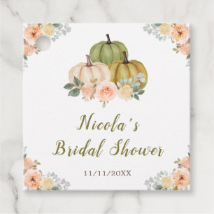 Sage Green and Peach Floral Pumpkins Bridal Shower Favor Tags