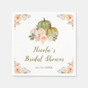 Sage Green and Peach Floral Pumpkins Bridal Shower Napkins