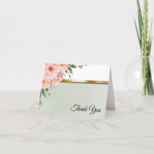 Sage Green and Peach Roses Thank You Card