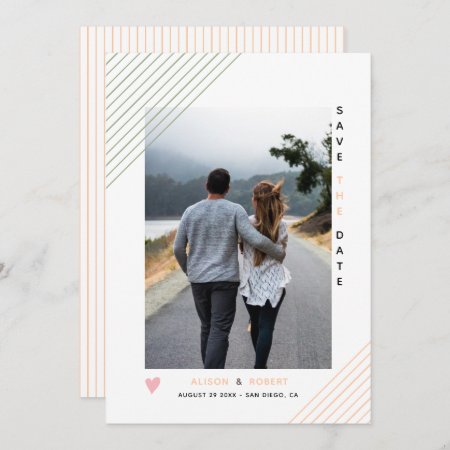 Sage Green And Peach Stripes Geometric Photo Save The Date