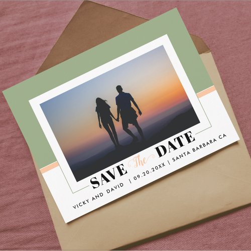 Sage green and peach wedding Save the Date photo Postcard