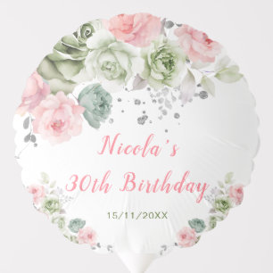 Sage Green and Pink Floral Birthday Balloon