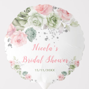 Sage Green and Pink Floral Bridal Shower Balloon