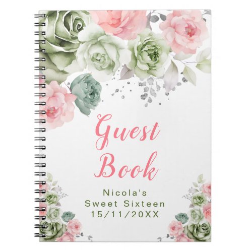 Sage Green and Pink Floral Sweet Sixteen Notebook