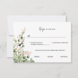 Sage Green and Pink Lantern Eucalyptus Floral RSVP Card