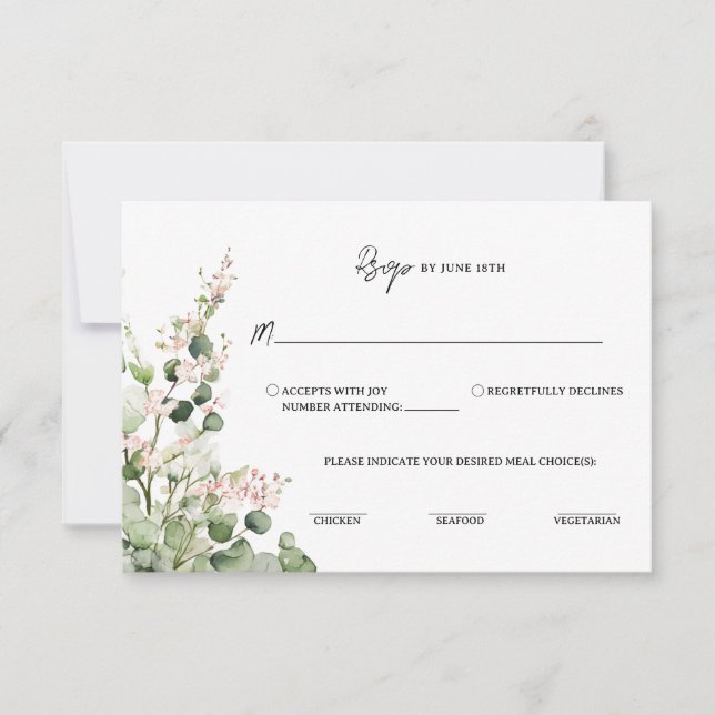 Sage Green and Pink Lantern Eucalyptus Floral   RSVP Card (Front)