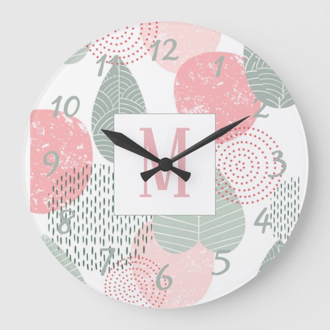 Sage Green and Pink Morandi Plant Baby Girl Custom Large Clock (Front)