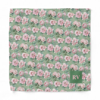 Sage Green and Pink Peonies Wedding Pocket Square Bandana