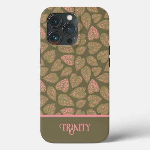 Sage Green and Pink Polka Dot Plant Leaves iPhone 13 Pro Case