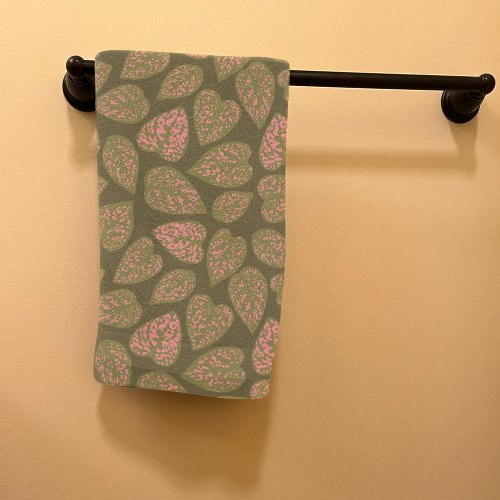 Sage Green and Pink Polka Dot Plant Leaves Hand Towel