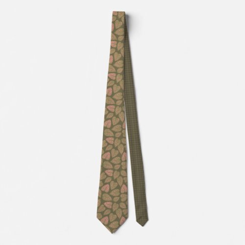 Sage Green and Pink Polka Dot Plant Leaves Neck Tie