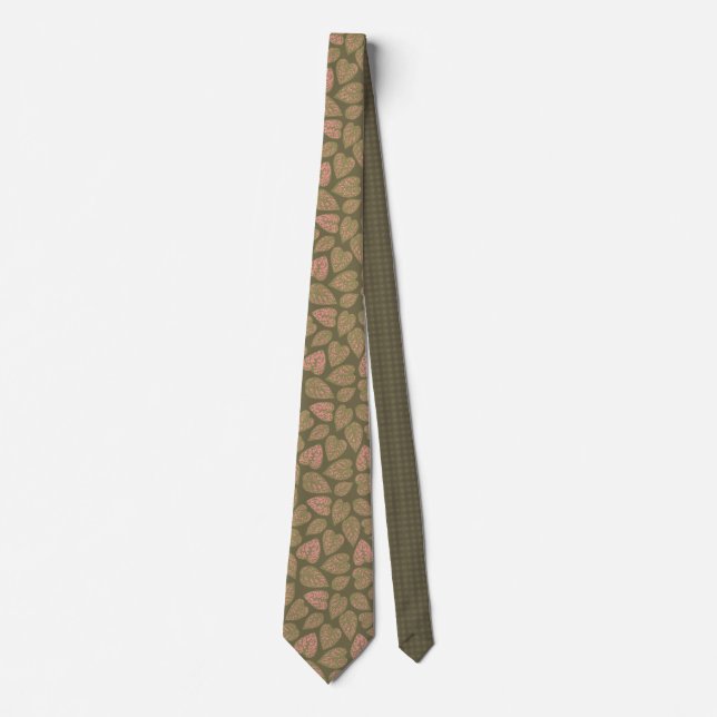 Sage Green and Pink Polka Dot Plant Leaves Neck Tie (Front)