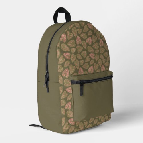 Sage Green and Pink Polka Dot Plant Leaves Printed Backpack