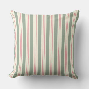 Sage Green and Pink Striped Coastal Throw Pillow