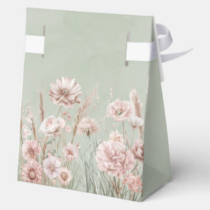 Sage Green and Pink Wildflowers Wedding Favor Boxes