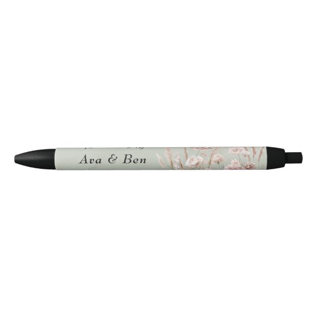 Sage Green and Pink Wildflowers Wedding Pen (Front)