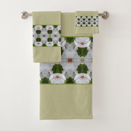 Sage Green And Pink With White Floral Bath Towel Set