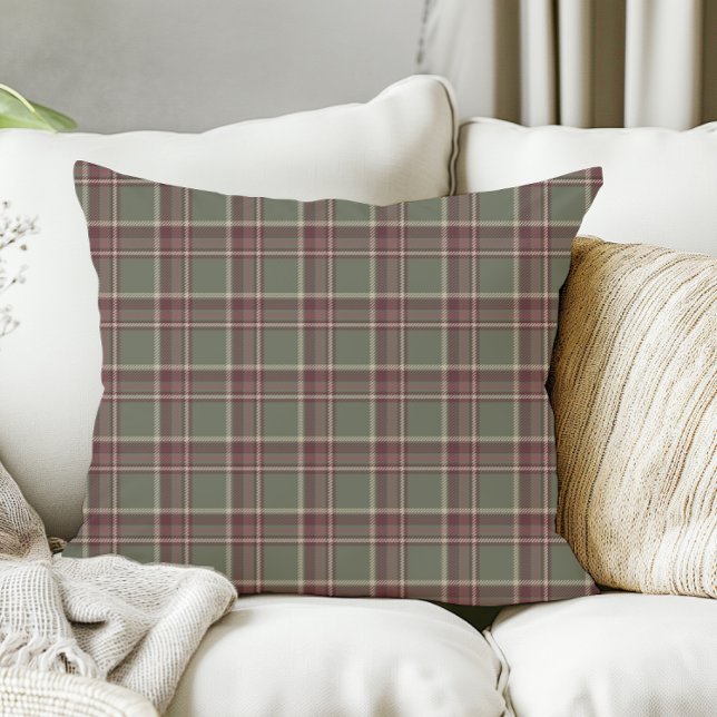 Sage Green and Purple Dark Berry Christmas Plaid Throw Pillow (Creator Uploaded)