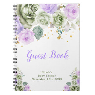 Sage Green and Purple Floral Baby Shower Guest  Notebook