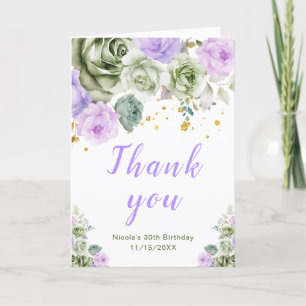 Sage Green and Purple Floral Birthday Letterpress Thank You Card