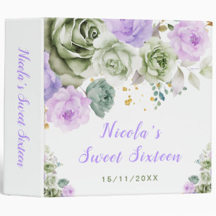 Sage Green and Purple Floral Sweet Sixteen 3 Ring Binder