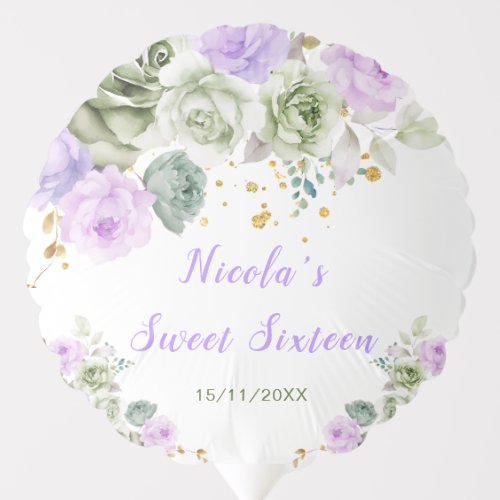 Sage Green and Purple Floral Sweet Sixteen Balloon