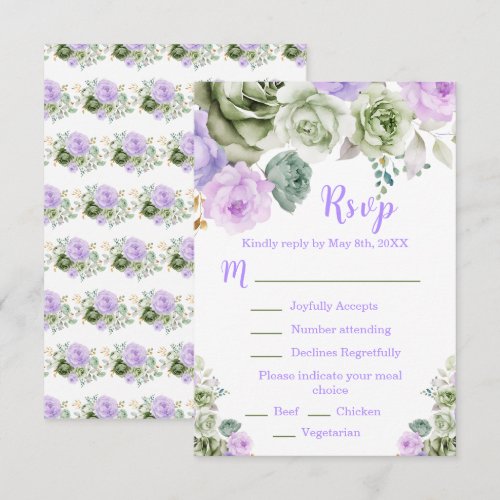 Sage Green and Purple Floral Sweet Sixteen  RSVP Card