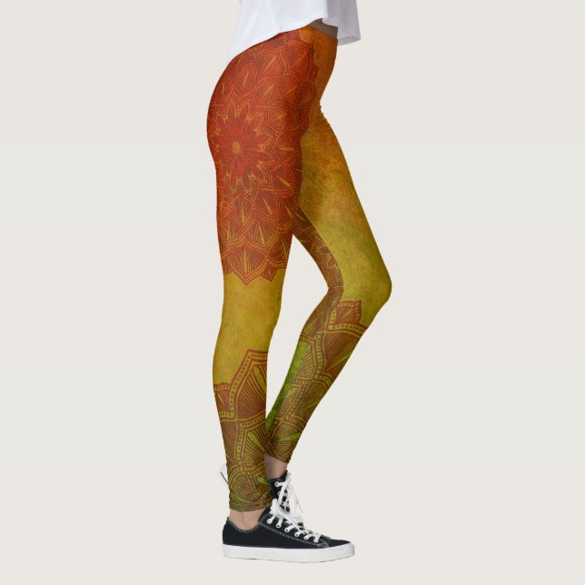 Sage Green and Rusty Red Mandala Leggings (Right)