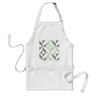 Sage Green and Silver Geometric ZigZag Adult Apron