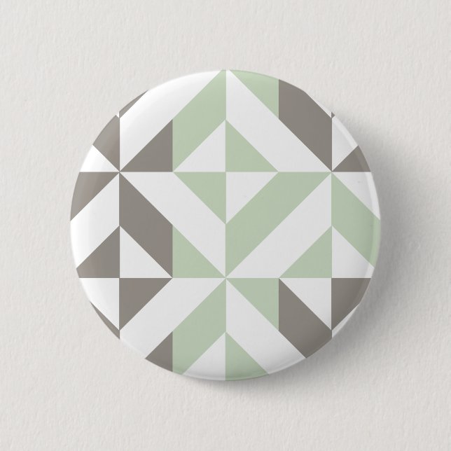 Sage Green and Silver Geometric ZigZag Button (Front)