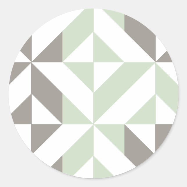Sage Green and Silver Geometric ZigZag Classic Round Sticker (Front)